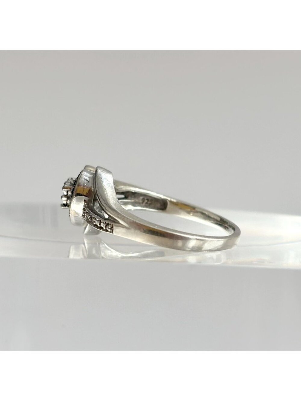 Bypass Shank Heart Shaped CZ Gemstone Sterling Silver 925 Vintage Ring - sz 9.75 - Picture 6 of 14